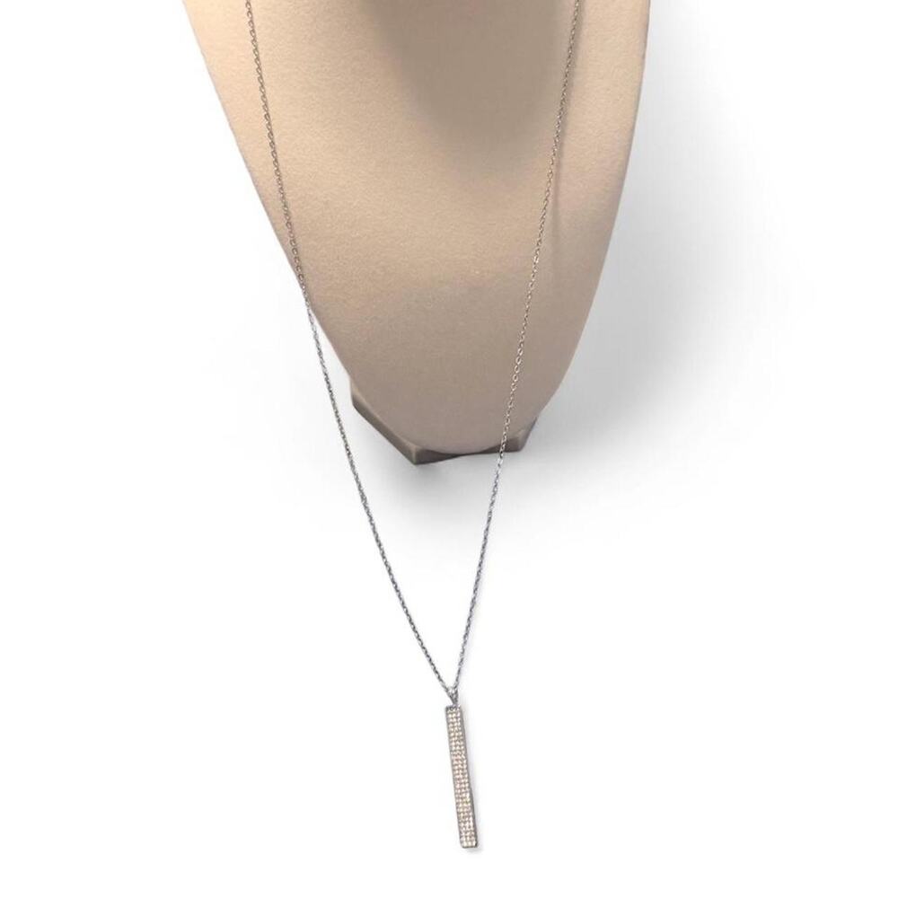 Chloe + Isabel Pave Crystal Vertical Bar Long Pendant Necklace Silver Tone